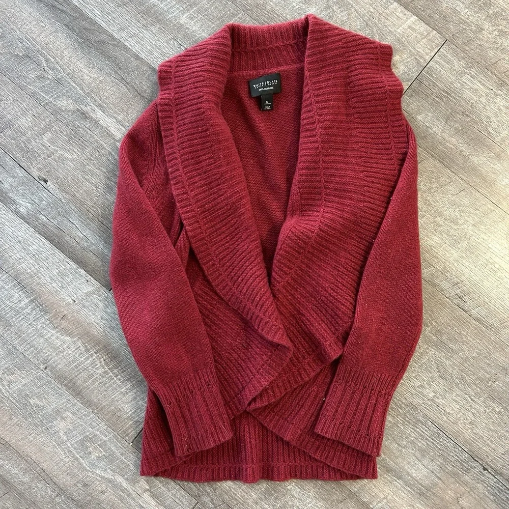 White House, Black Market Maroon Burgundy Open Cardigan, Cashmere Designer M